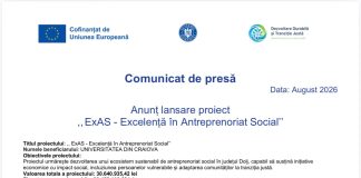Proiect nou la Universitatea din Craiova: ,, ExAS – Excelență în Antreprenoriat Social’’
